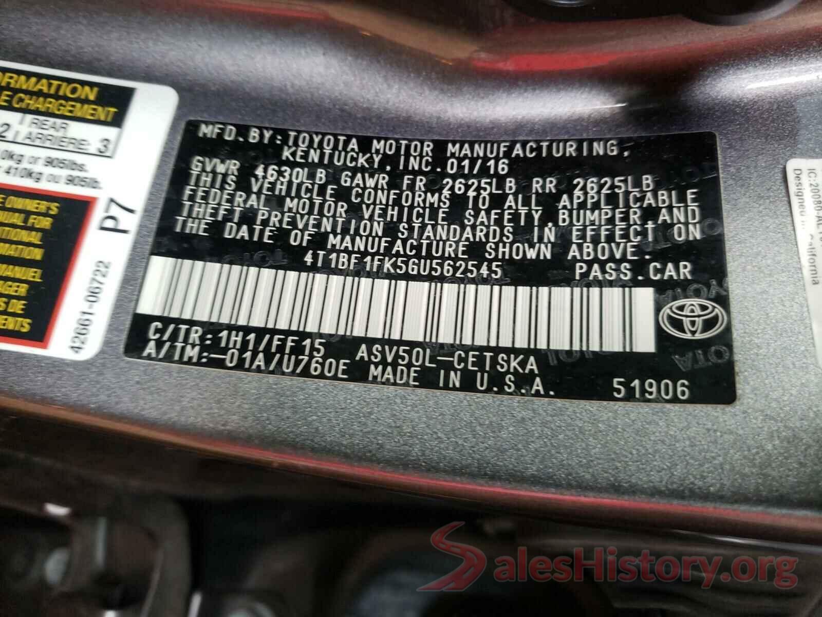 4T1BF1FK5GU562545 2016 TOYOTA CAMRY