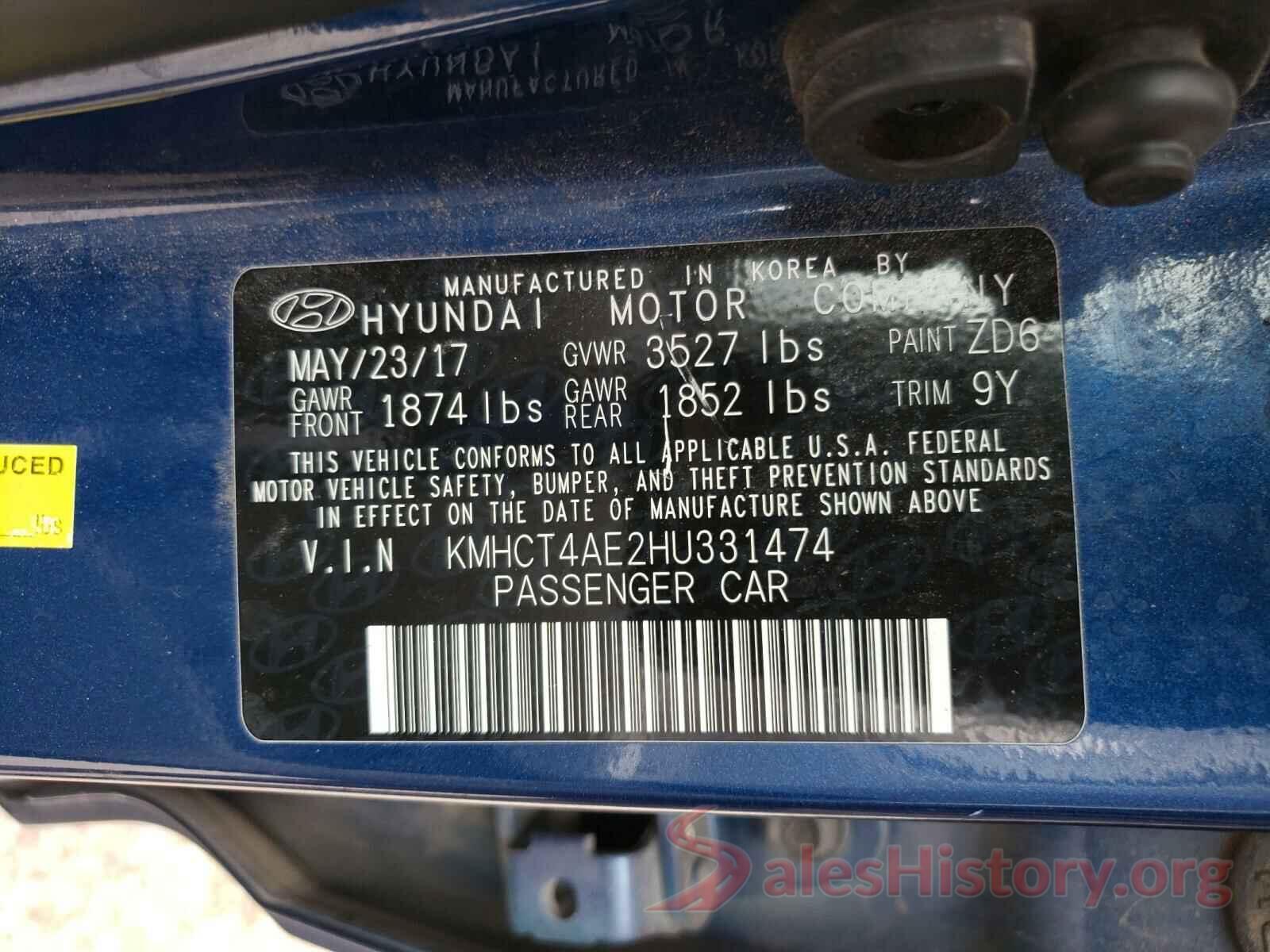 KMHCT4AE2HU331474 2017 HYUNDAI ACCENT