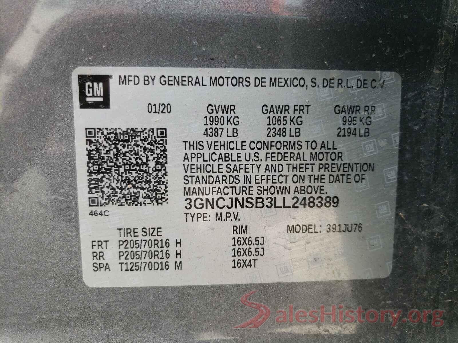 3GNCJNSB3LL248389 2020 CHEVROLET TRAX