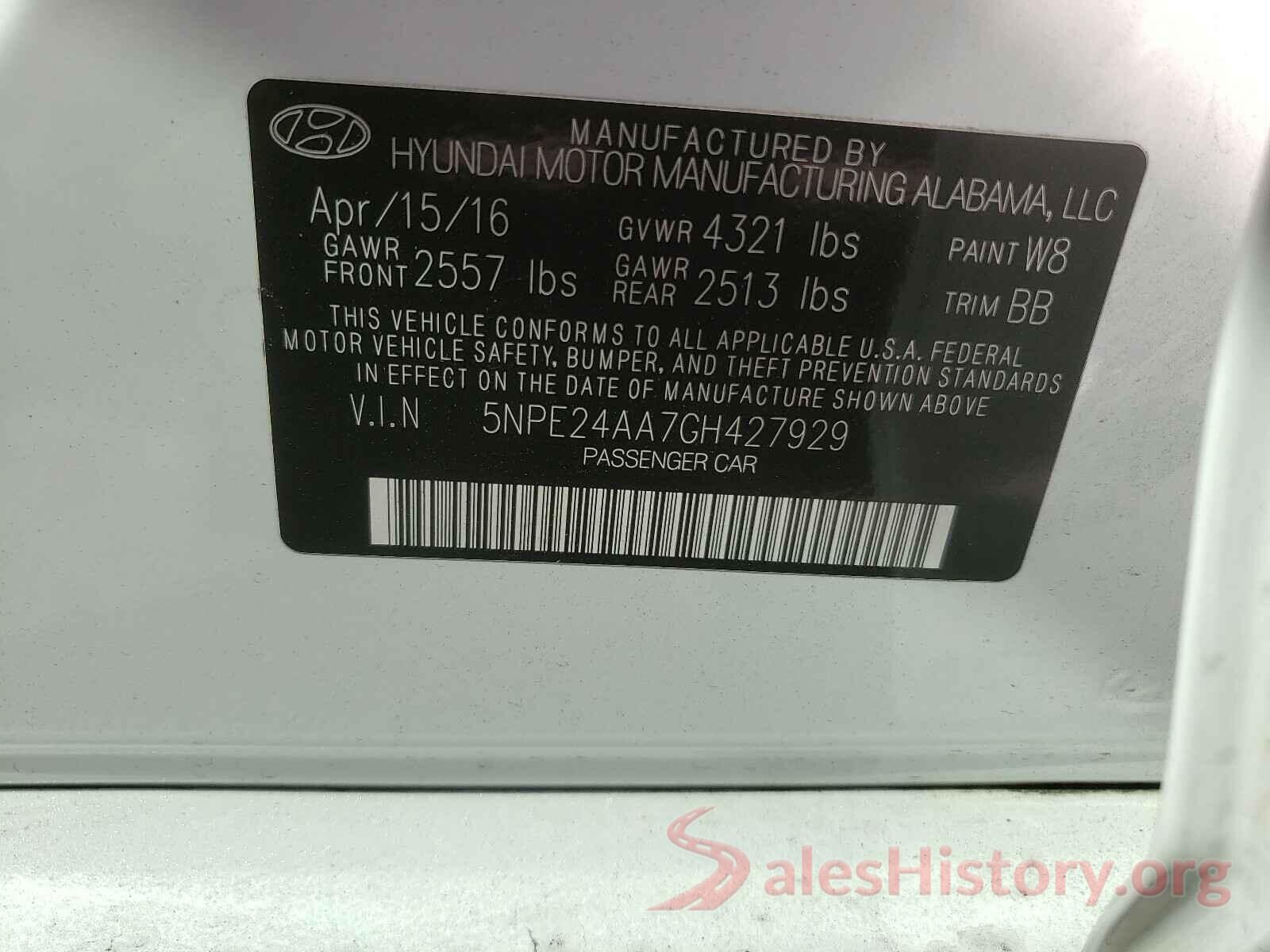 5NPE24AA7GH427929 2016 HYUNDAI SONATA