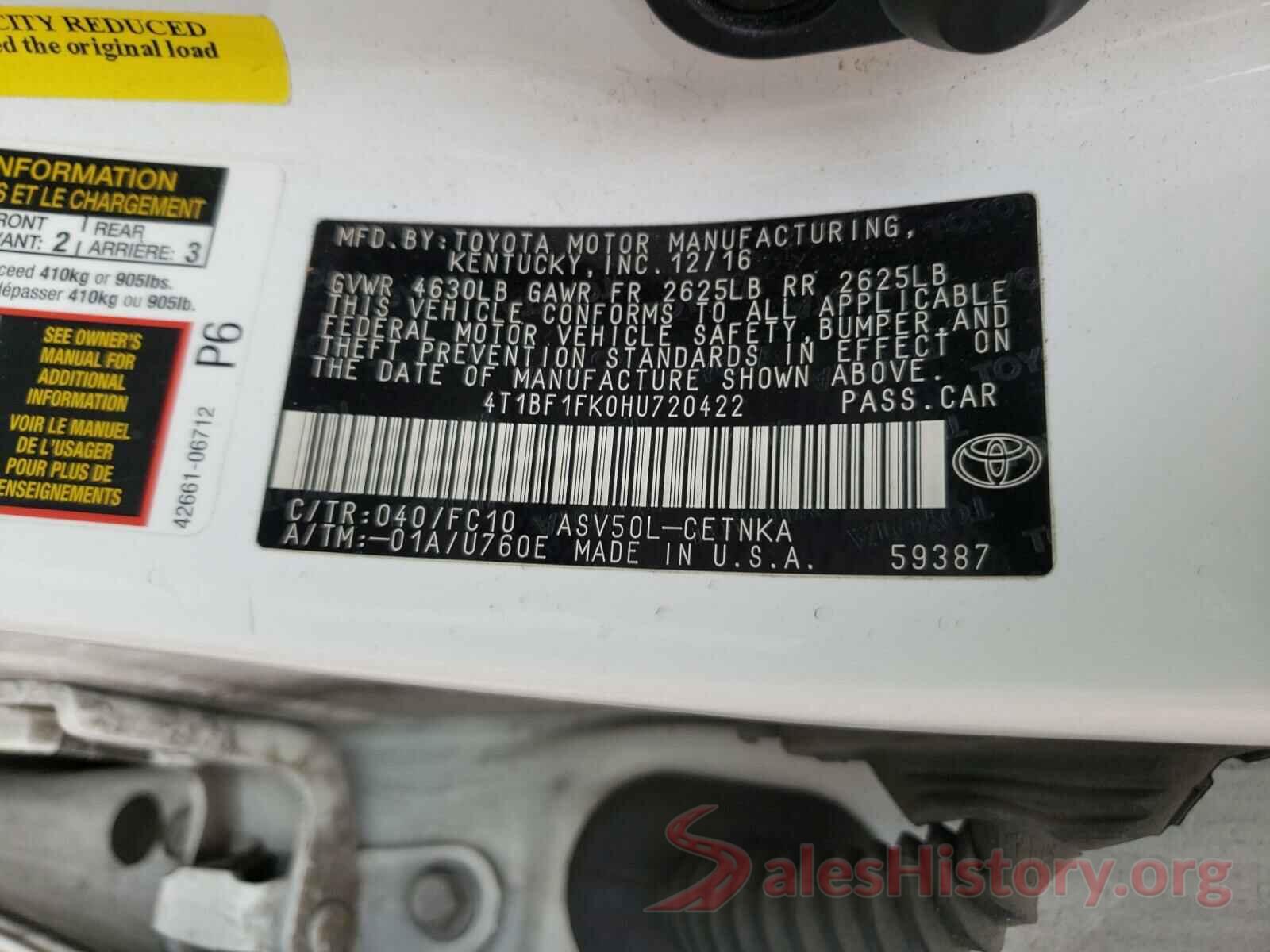 4T1BF1FK0HU720422 2017 TOYOTA CAMRY