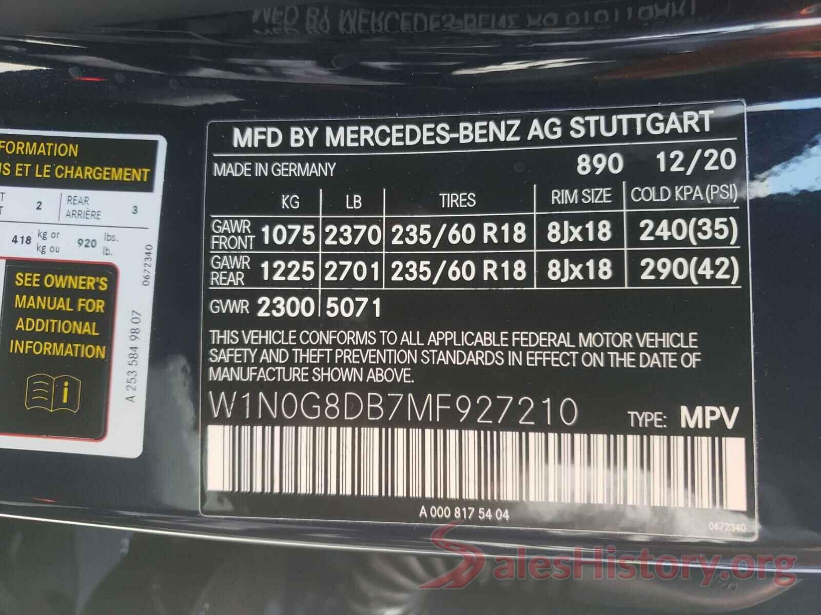 W1N0G8DB7MF927210 2021 MERCEDES-BENZ G CLASS