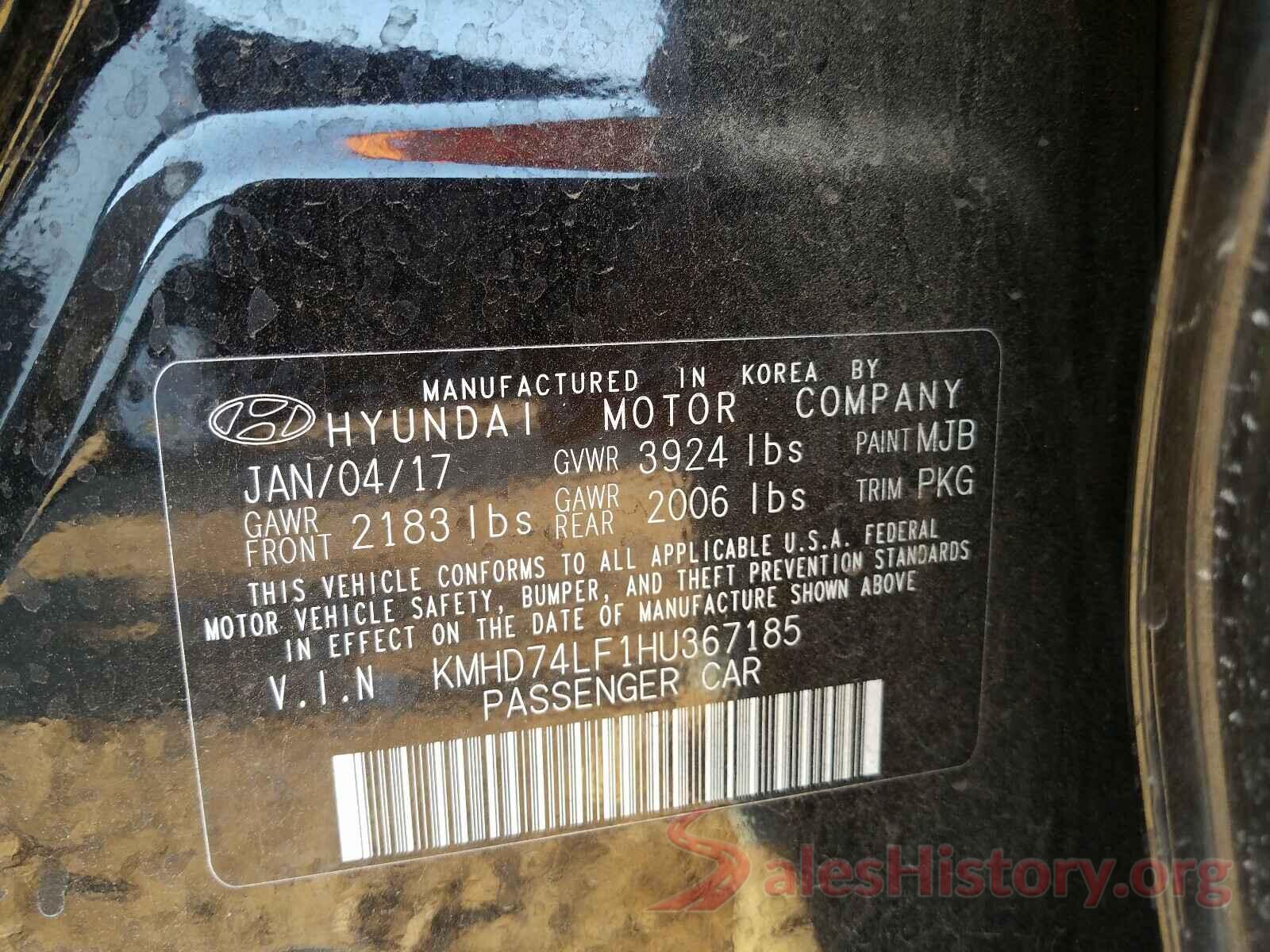 KMHD74LF1HU367185 2017 HYUNDAI ELANTRA