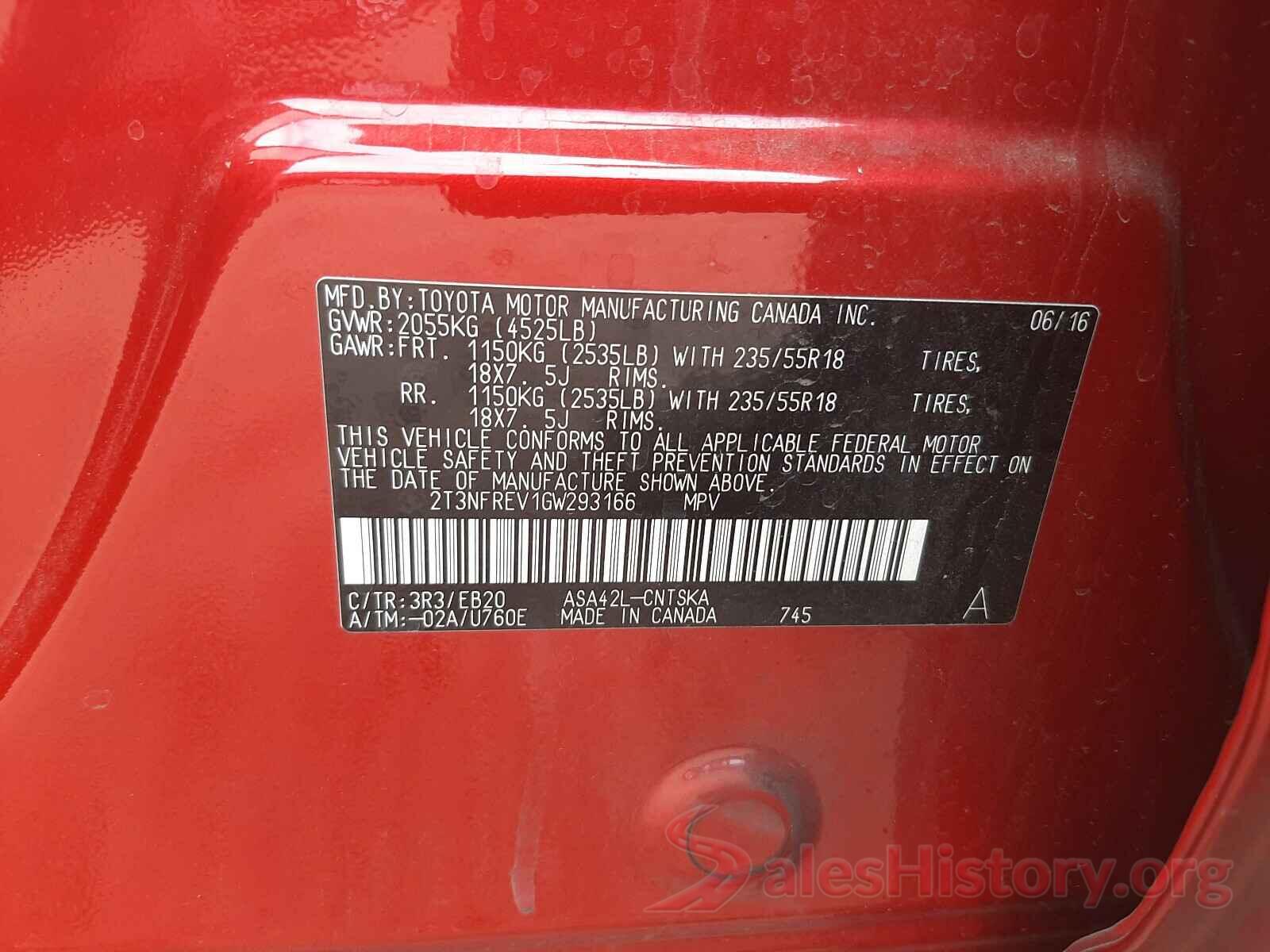 2T3NFREV1GW293166 2016 TOYOTA RAV4