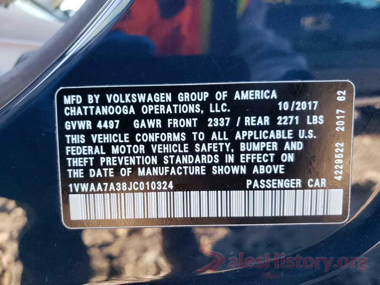 1VWAA7A38JC010324 2018 VOLKSWAGEN PASSAT