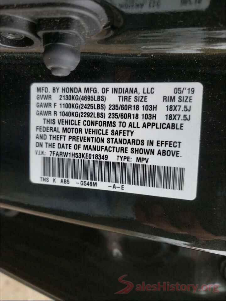 7FARW1H53KE018349 2019 HONDA CRV