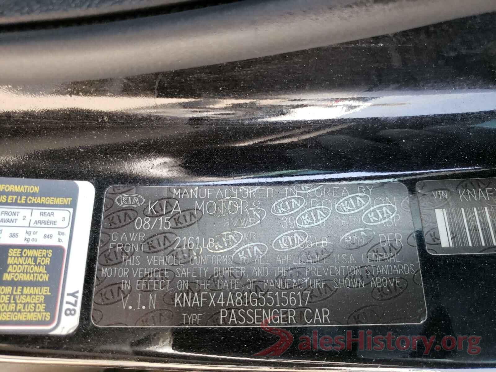 KNAFX4A81G5515617 2016 KIA FORTE