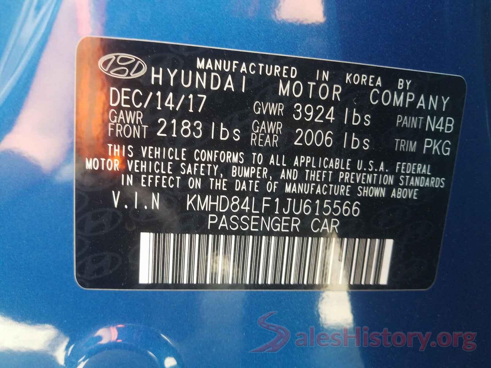 KMHD84LF1JU615566 2018 HYUNDAI ELANTRA