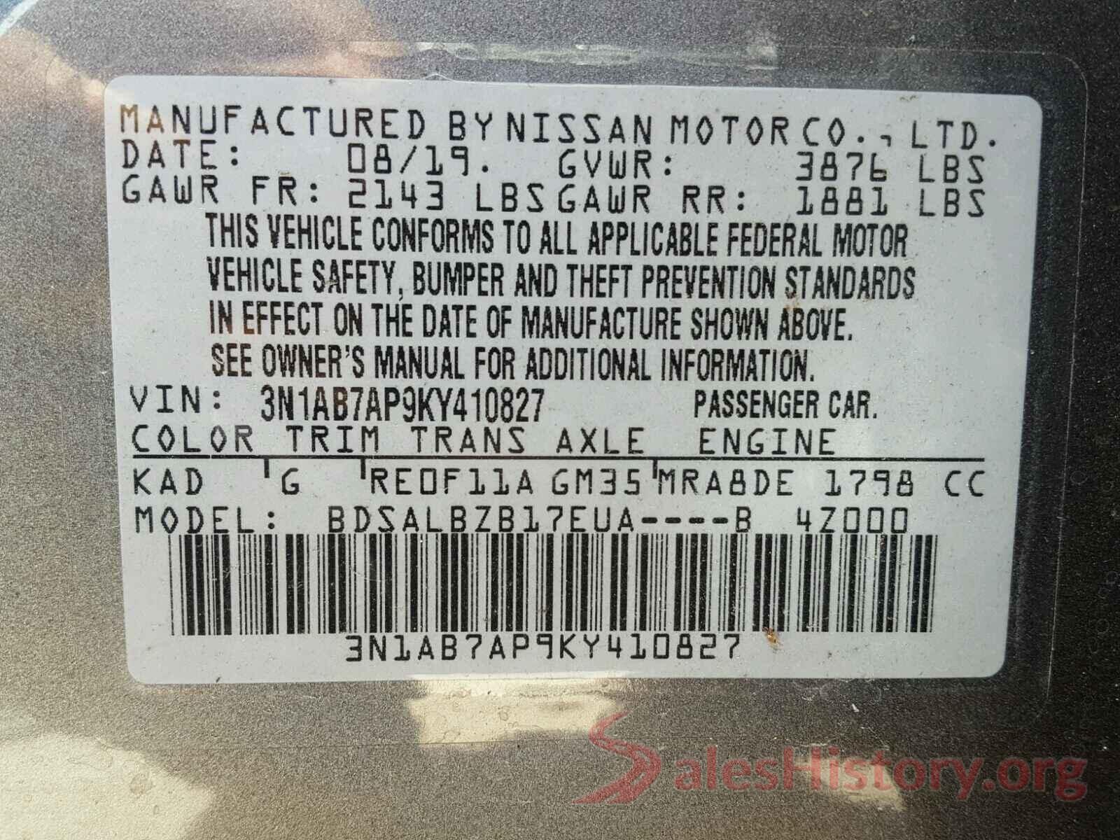 3N1AB7AP9KY410827 2019 NISSAN SENTRA