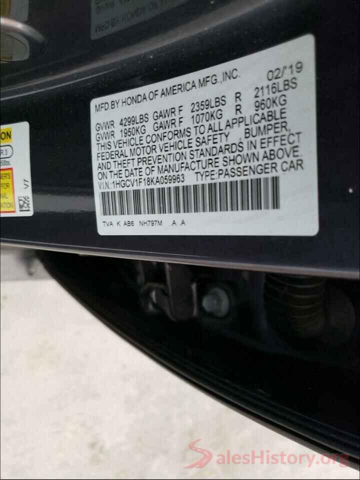 1HGCV1F18KA059963 2019 HONDA ACCORD