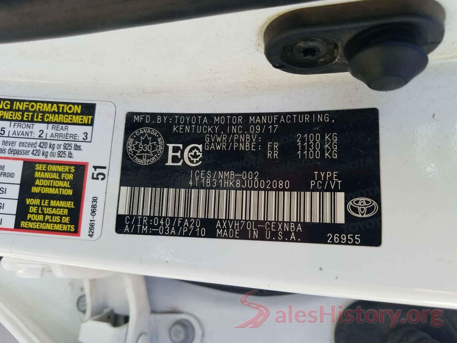 4T1B31HK8JU002080 2018 TOYOTA CAMRY