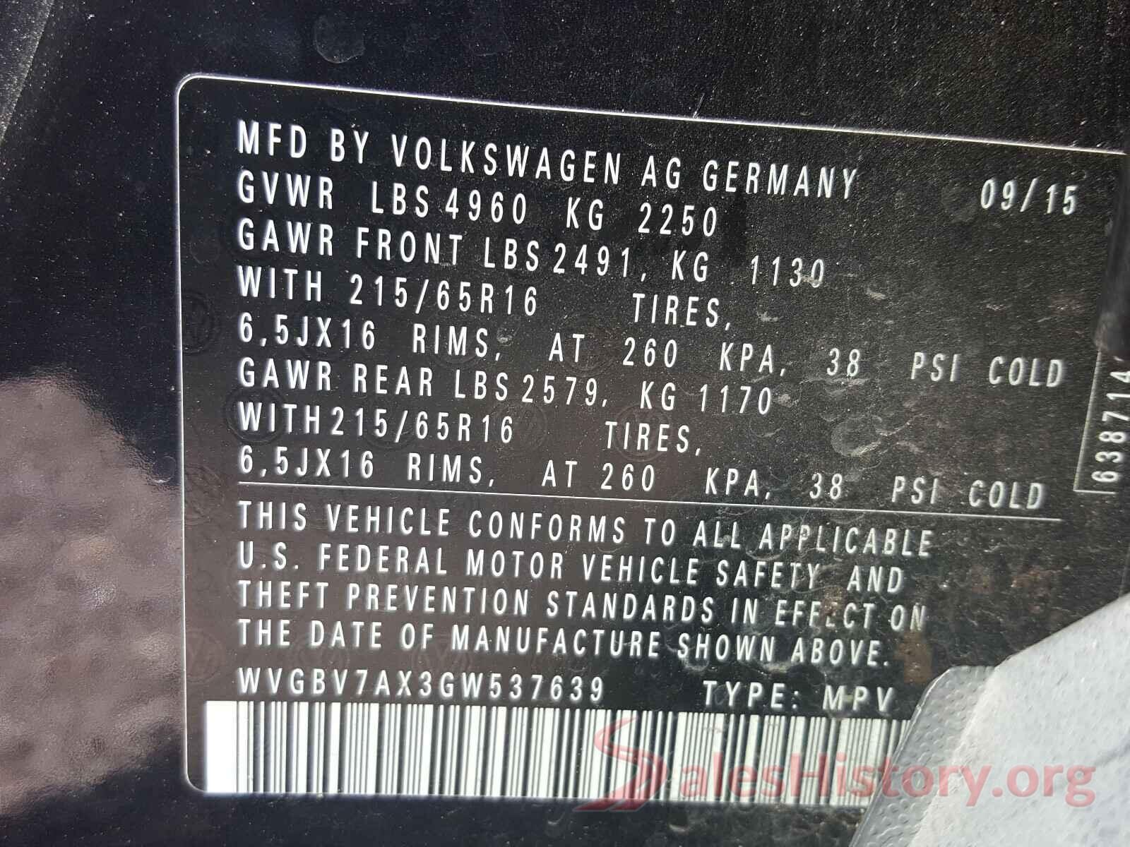 WVGBV7AX3GW537639 2016 VOLKSWAGEN TIGUAN