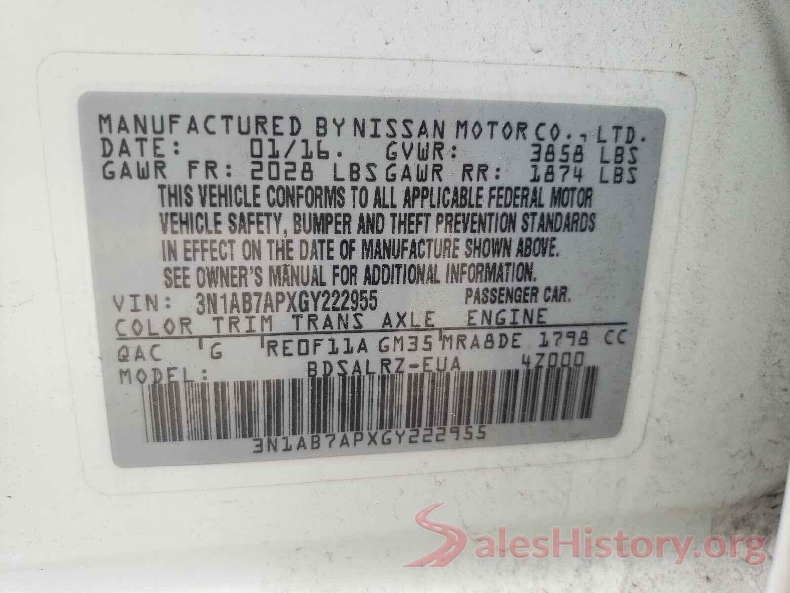 3N1AB7APXGY222955 2016 NISSAN SENTRA