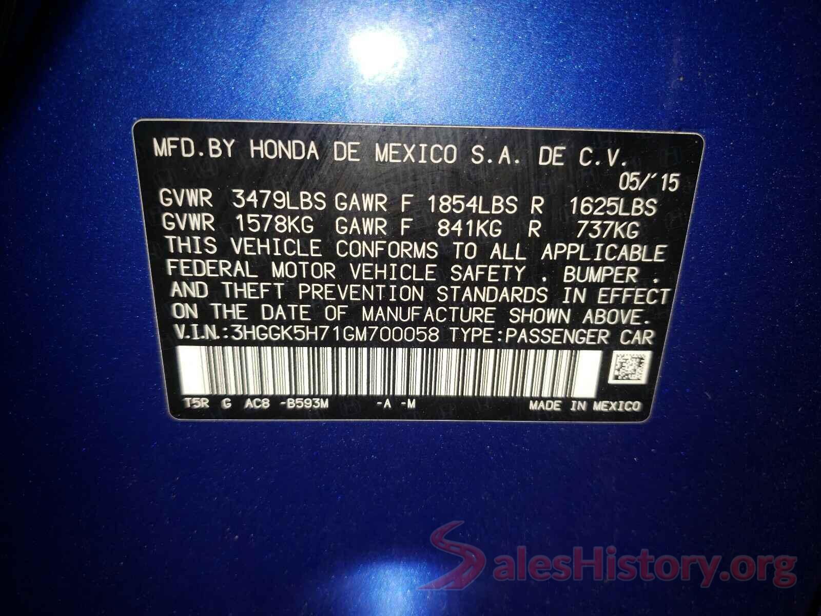 3HGGK5H71GM700058 2016 HONDA FIT