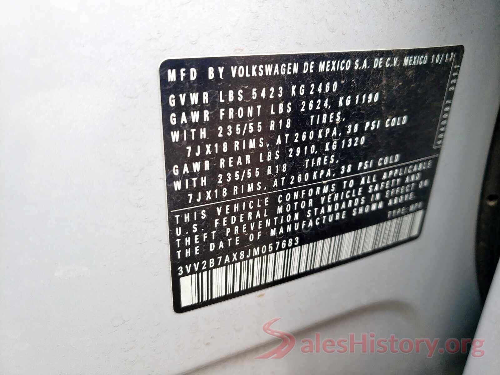 3VV2B7AX8JM057683 2018 VOLKSWAGEN TIGUAN