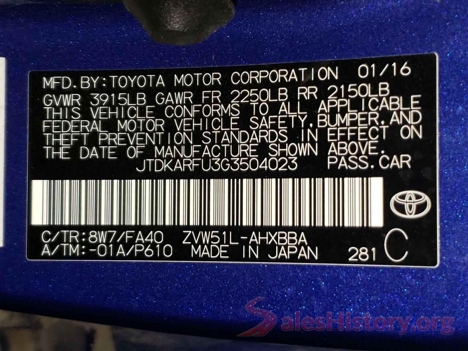 JTDKARFU3G3504023 2016 TOYOTA PRIUS