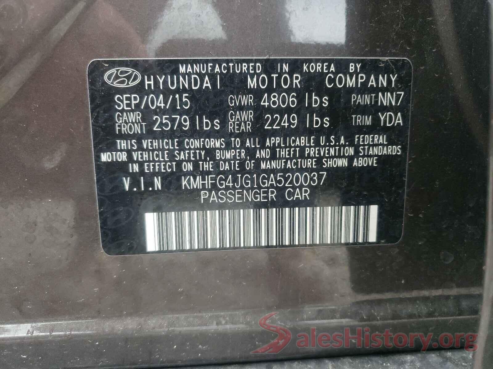 KMHFG4JG1GA520037 2016 HYUNDAI AZERA