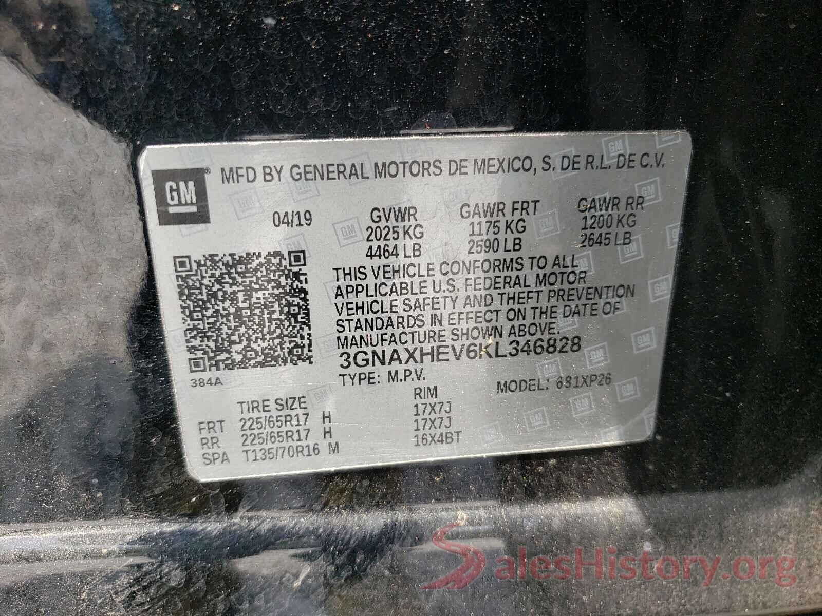 3GNAXHEV6KL346828 2019 CHEVROLET EQUINOX