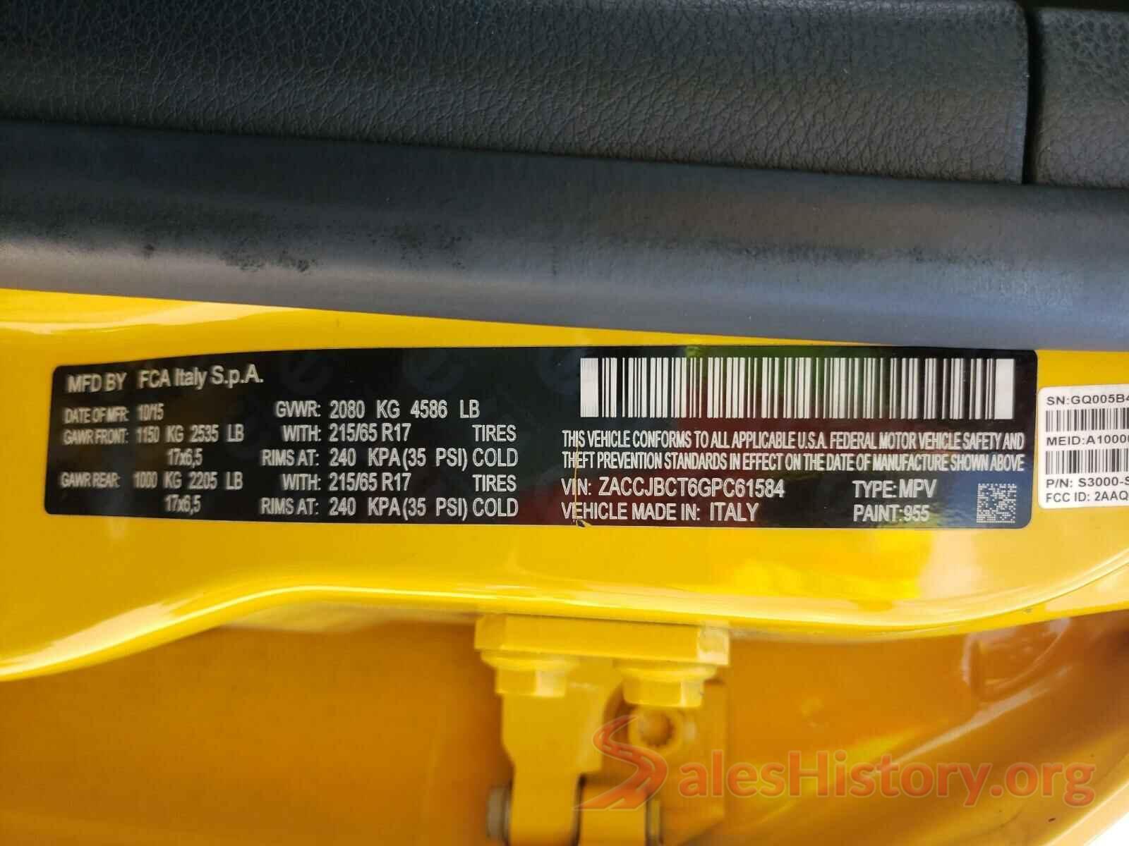 ZACCJBCT6GPC61584 2016 JEEP RENEGADE