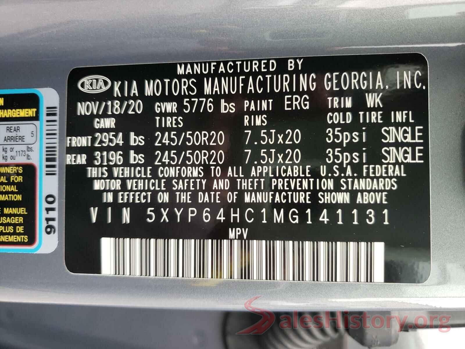 5XYP64HC1MG141131 2021 KIA TELLURIDE