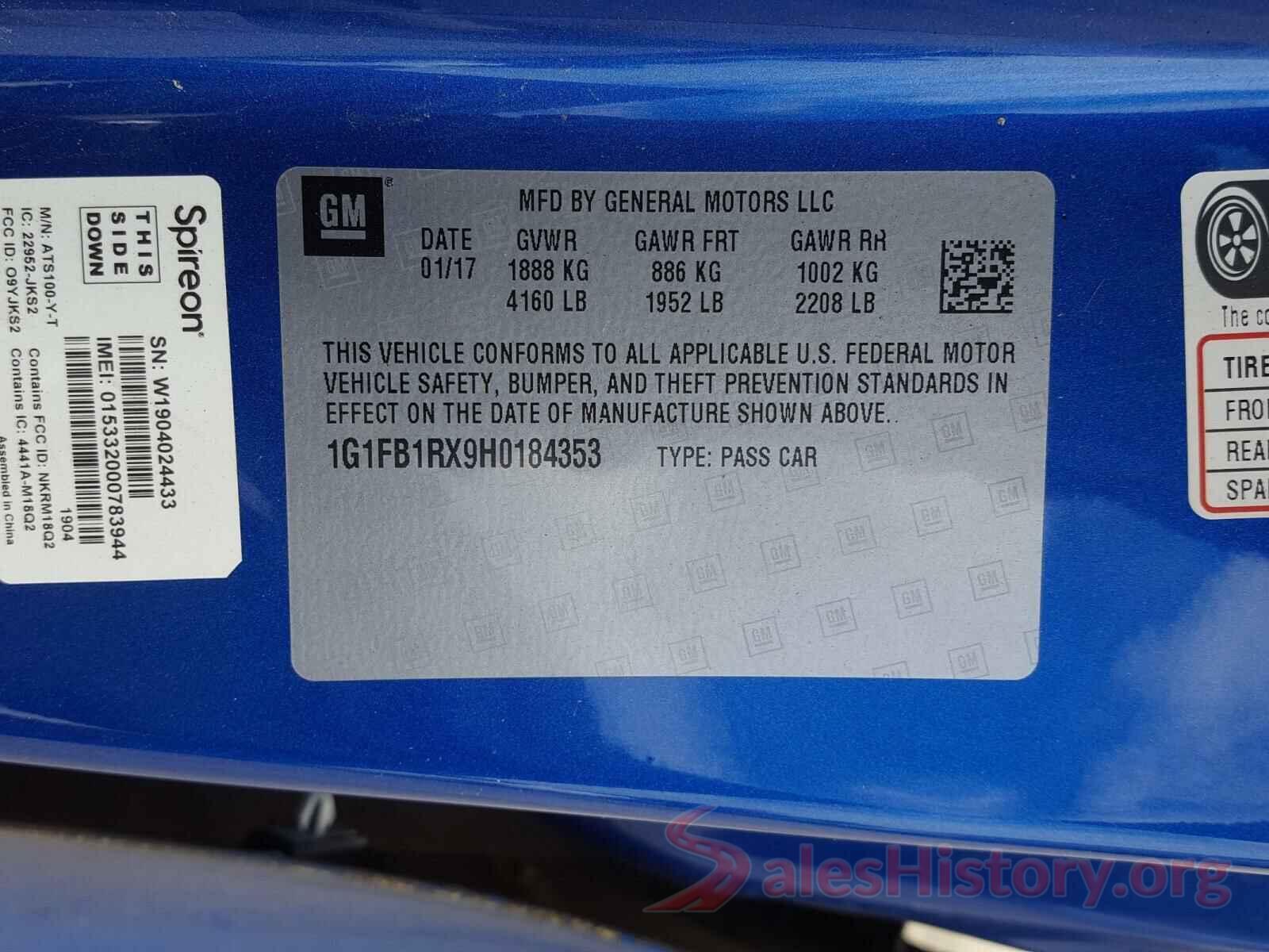 1G1FB1RX9H0184353 2017 CHEVROLET CAMARO