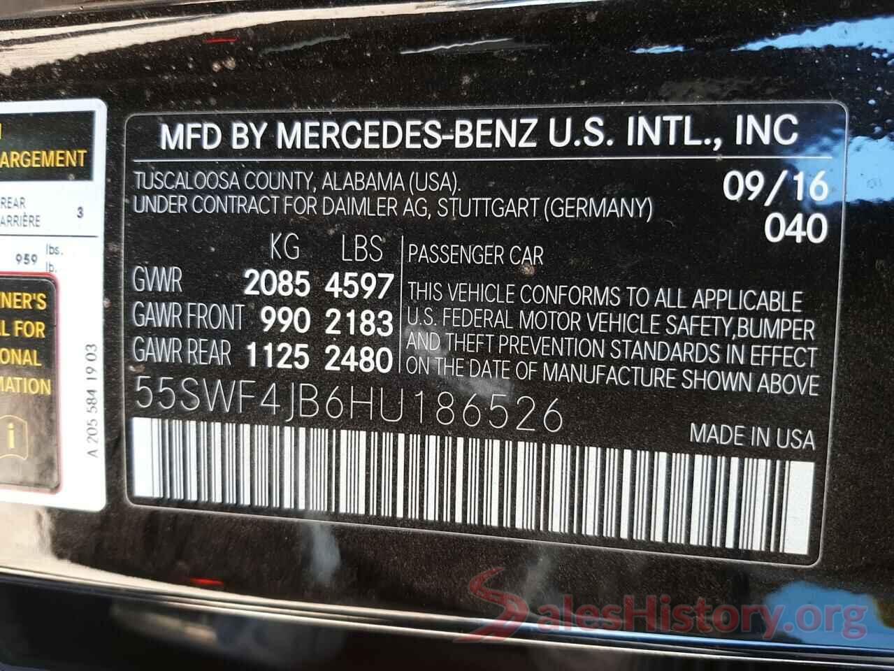 55SWF4JB6HU186526 2017 MERCEDES-BENZ C-CLASS