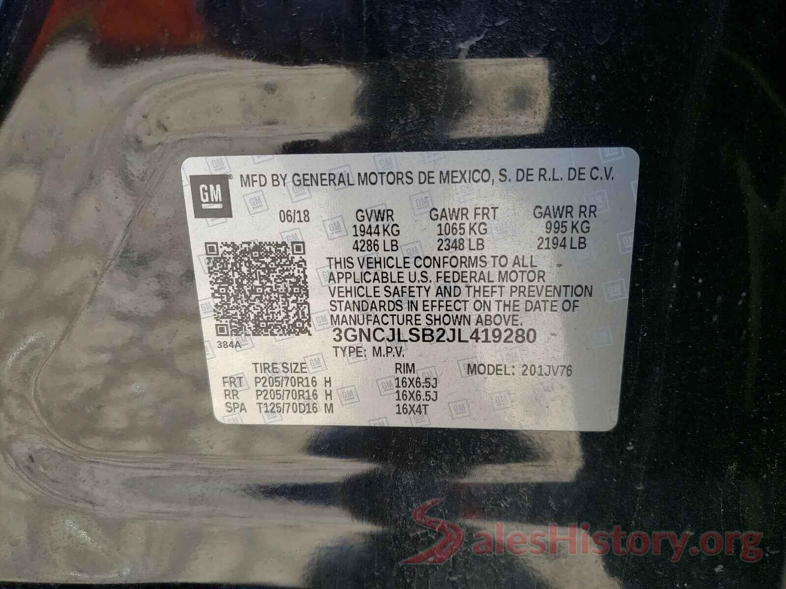 3GNCJLSB2JL419280 2018 CHEVROLET TRAX