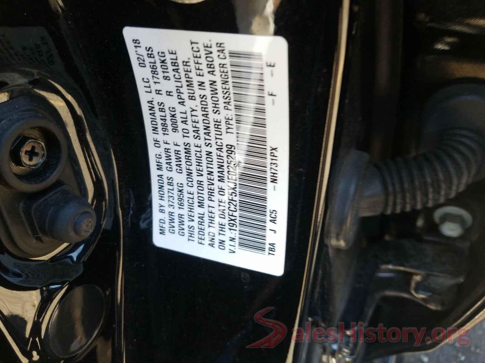 19XFC2F5XJE025299 2018 HONDA CIVIC