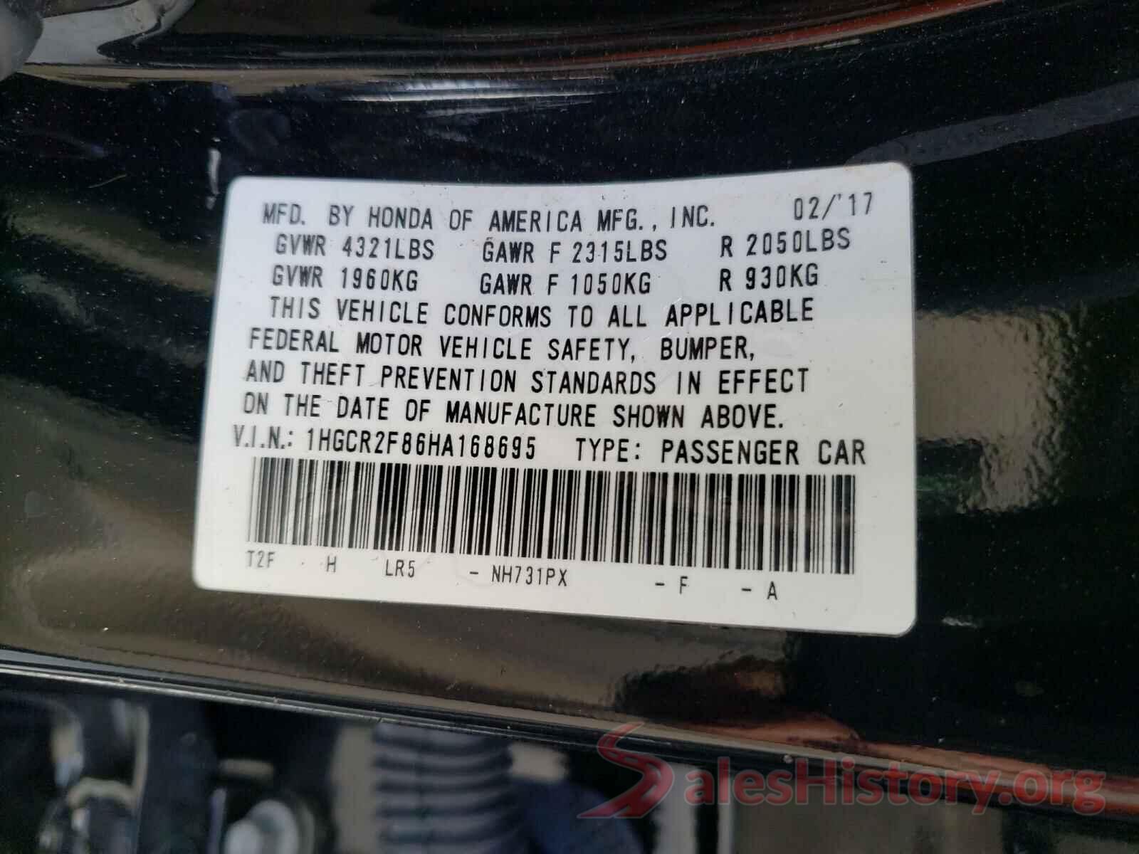 1HGCR2F86HA168695 2017 HONDA ACCORD