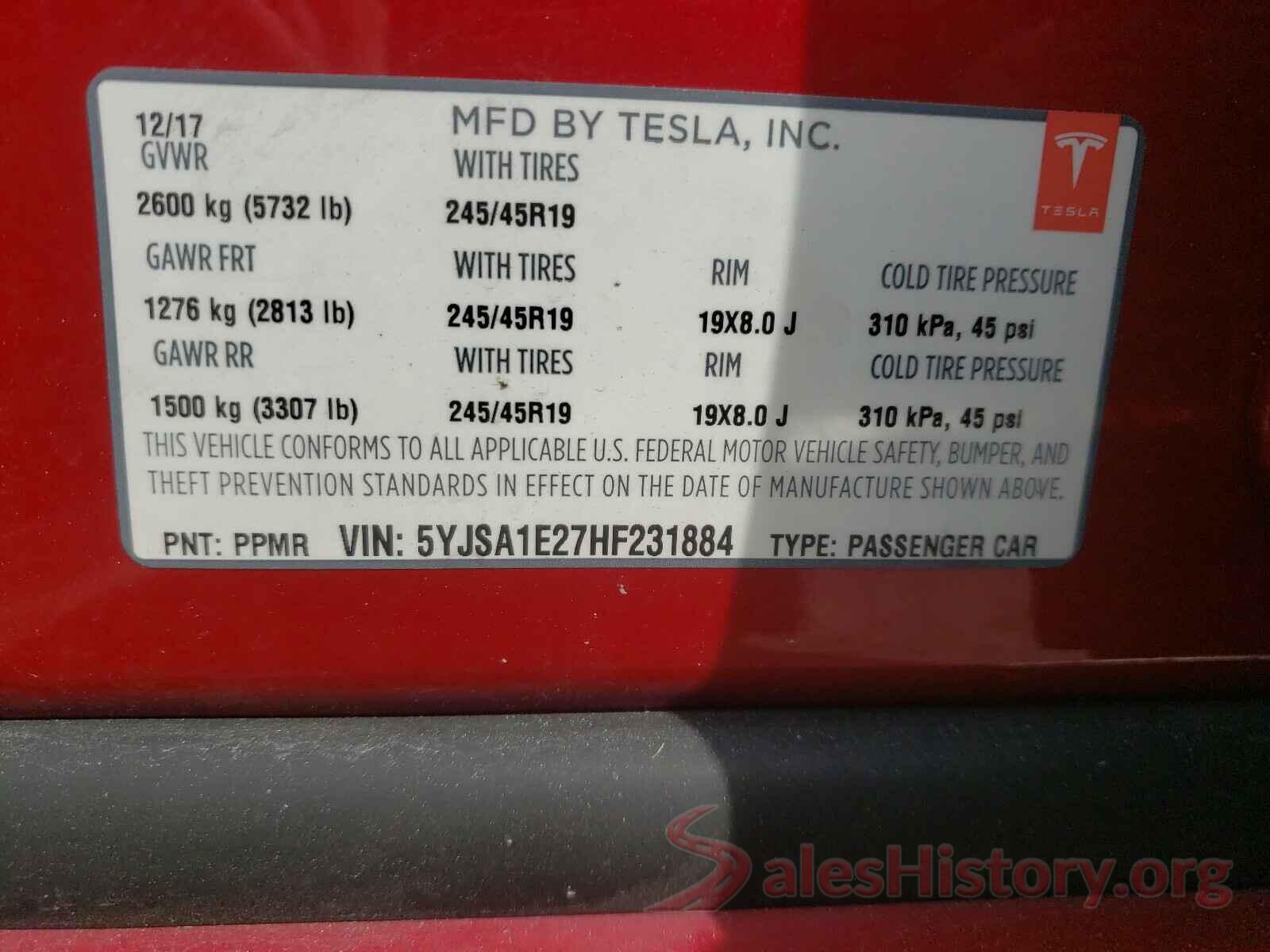 5YJSA1E27HF231884 2017 TESLA MODEL S