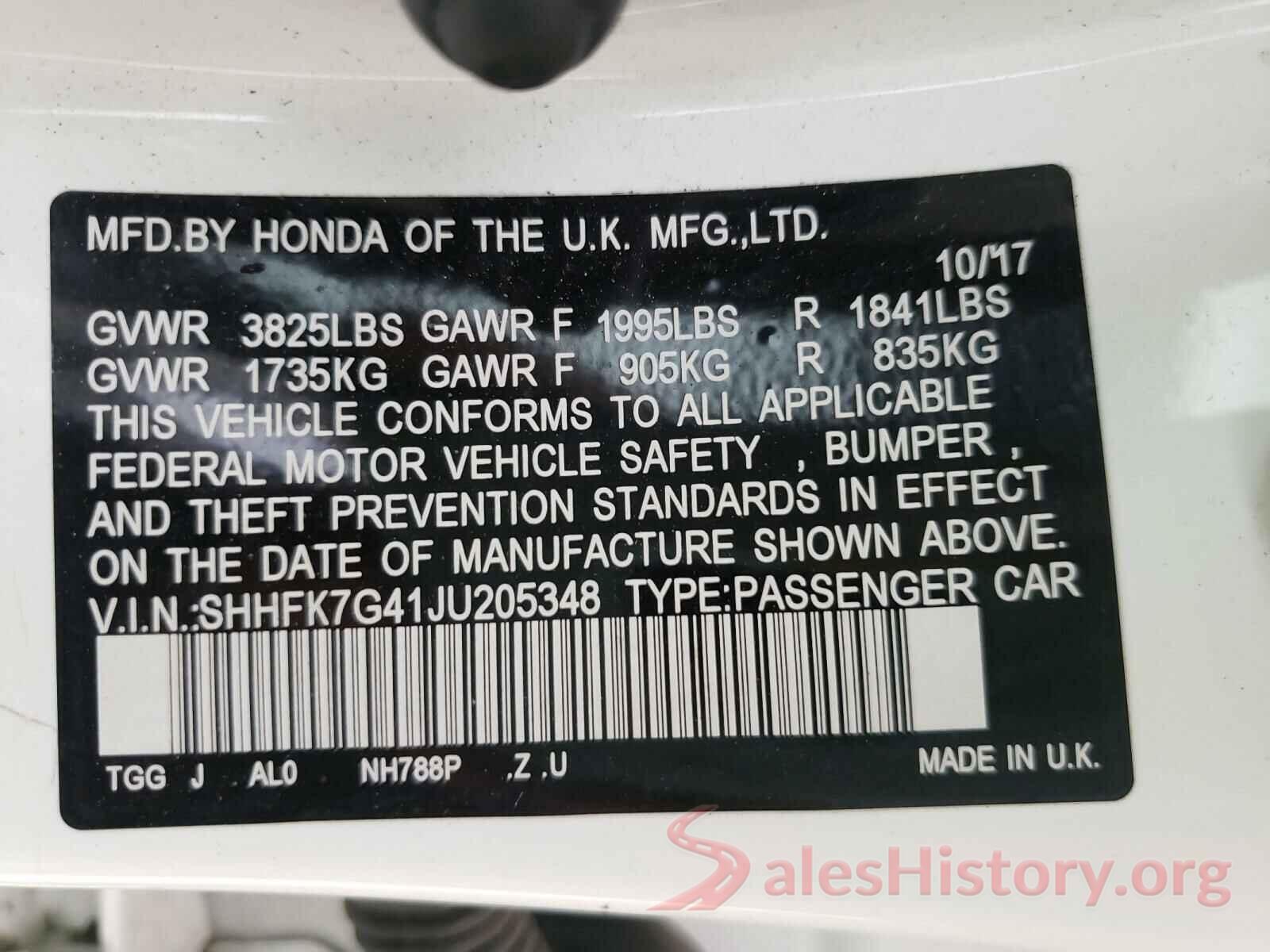 SHHFK7G41JU205348 2018 HONDA CIVIC