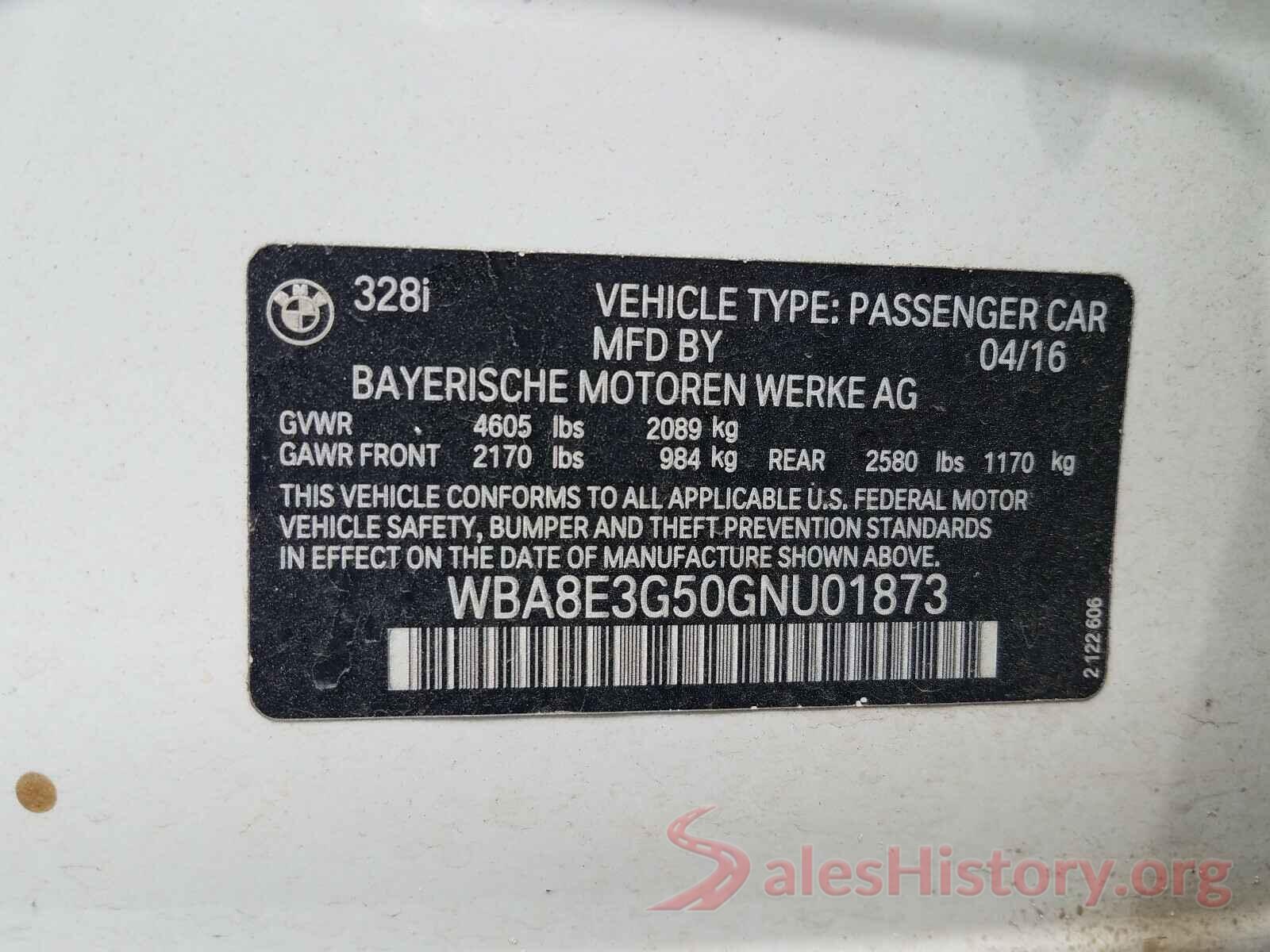 WBA8E3G50GNU01873 2016 BMW 3 SERIES