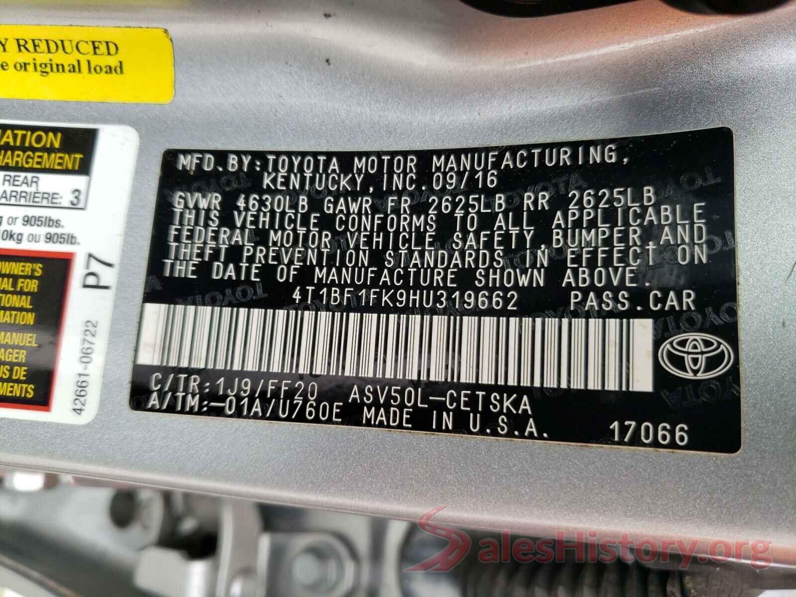 4T1BF1FK9HU319662 2017 TOYOTA CAMRY