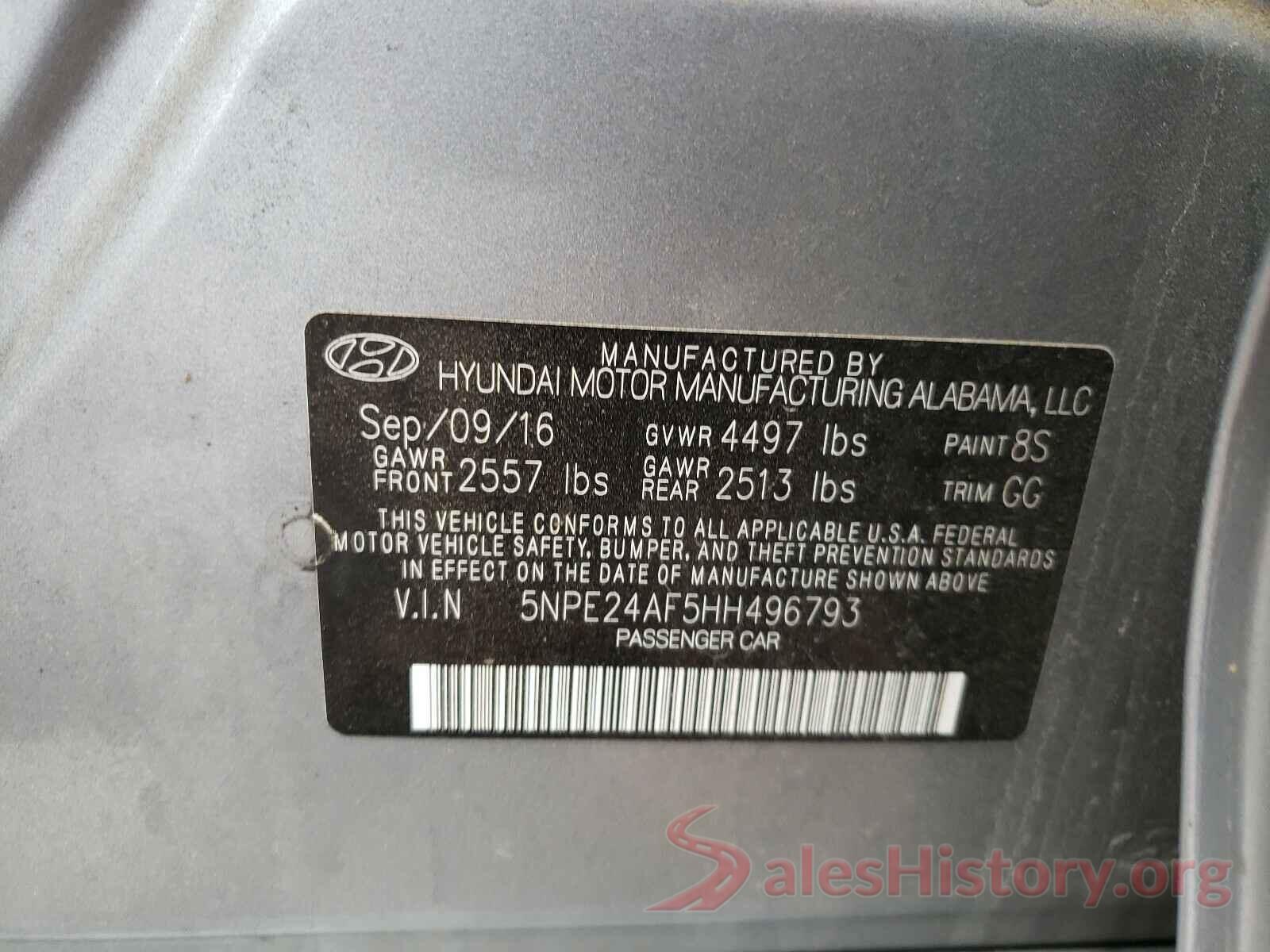 5NPE24AF5HH496793 2017 HYUNDAI SONATA