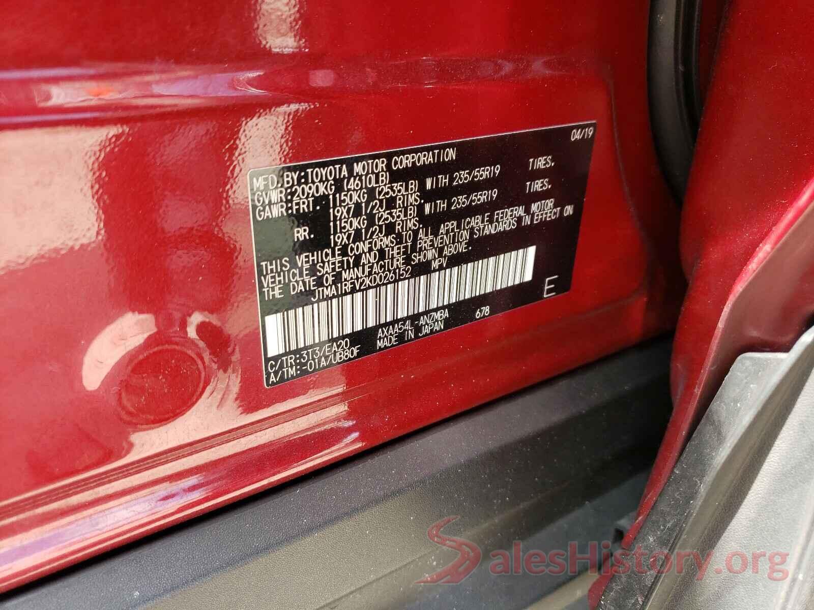 JTMA1RFV2KD026152 2019 TOYOTA RAV4