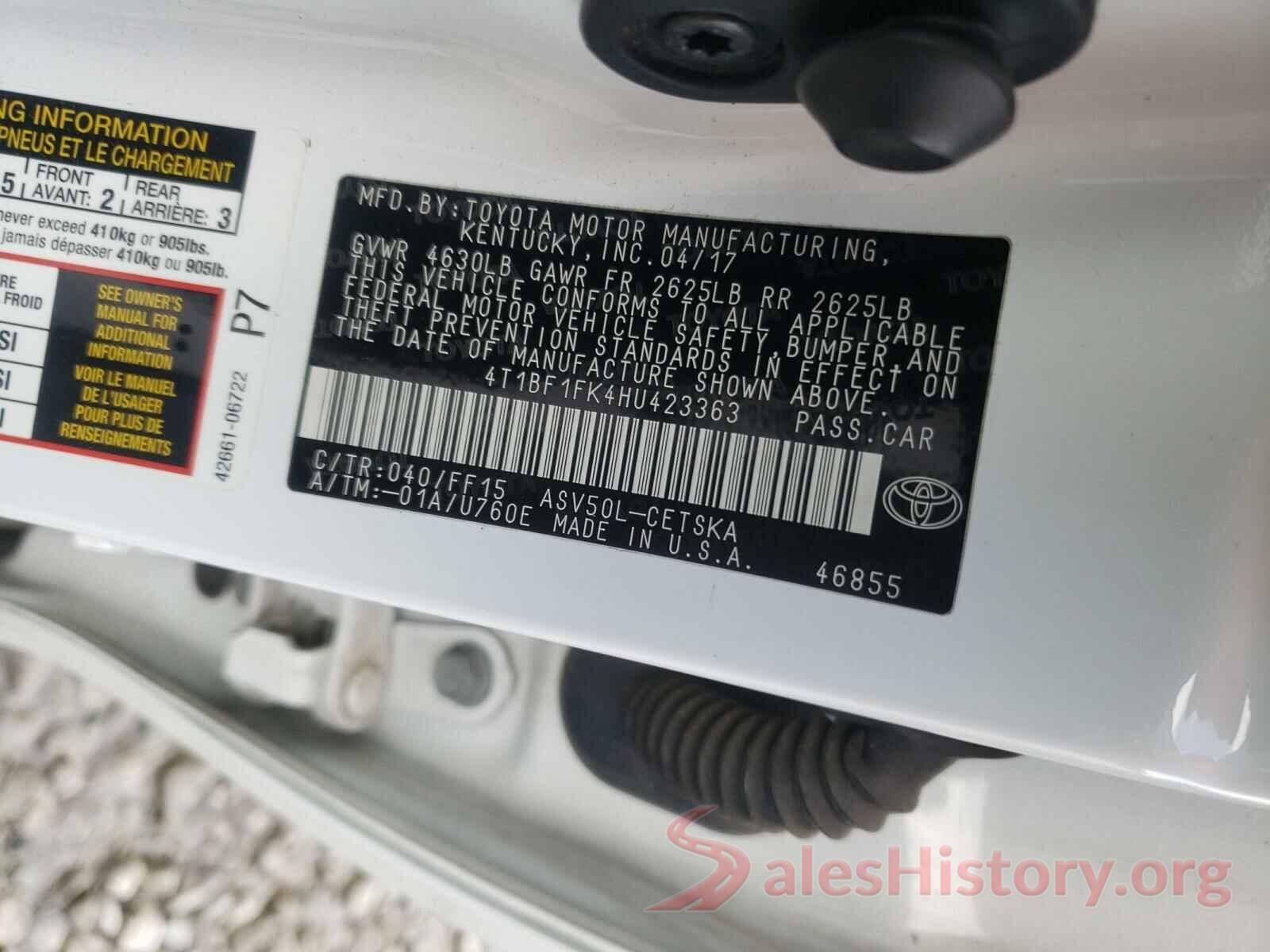 4T1BF1FK4HU423363 2017 TOYOTA CAMRY