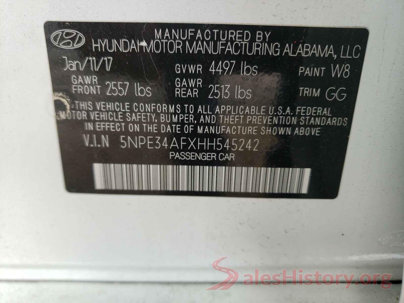 5NPE34AFXHH545242 2017 HYUNDAI SONATA