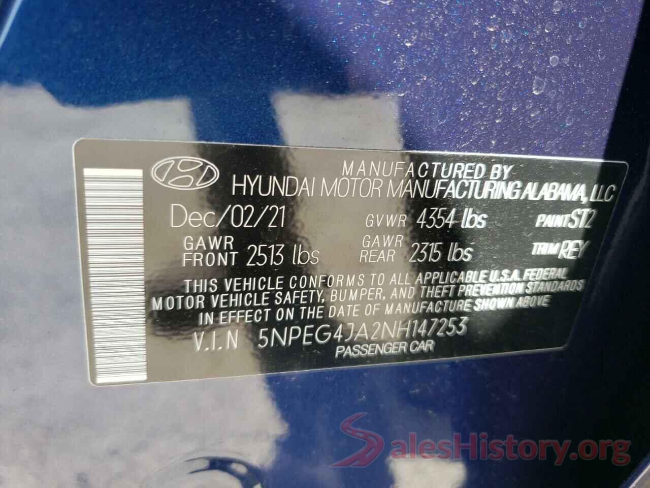 5NPEG4JA2NH147253 2022 HYUNDAI SONATA