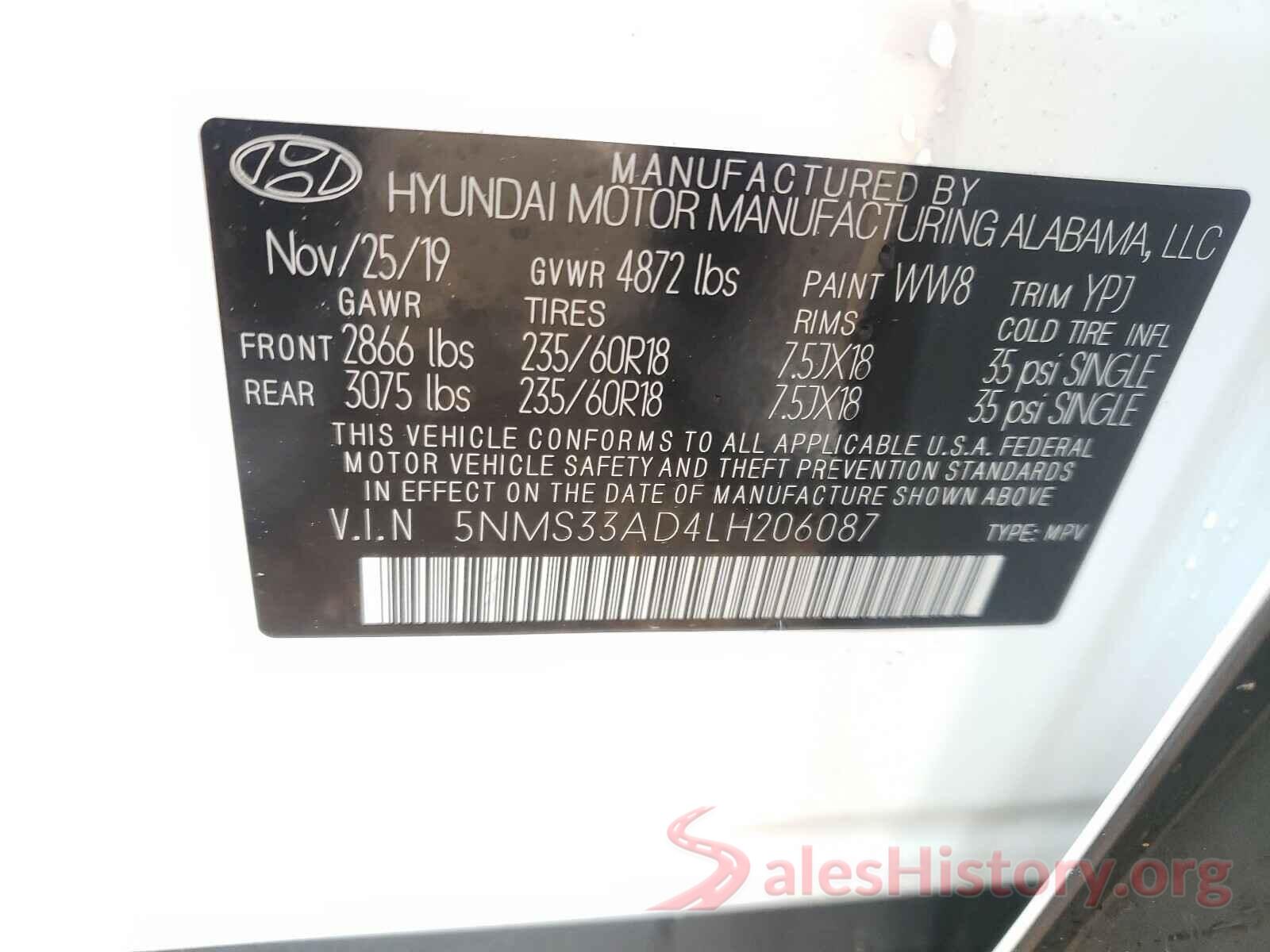 5NMS33AD4LH206087 2020 HYUNDAI SANTA FE