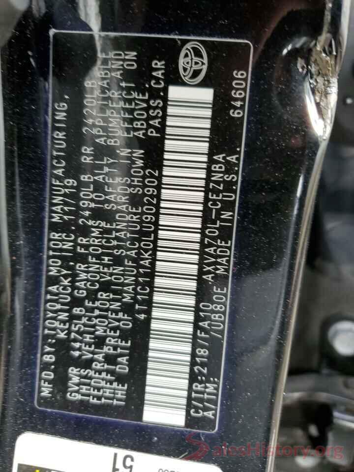 4T1C11AK0LU902902 2020 TOYOTA CAMRY