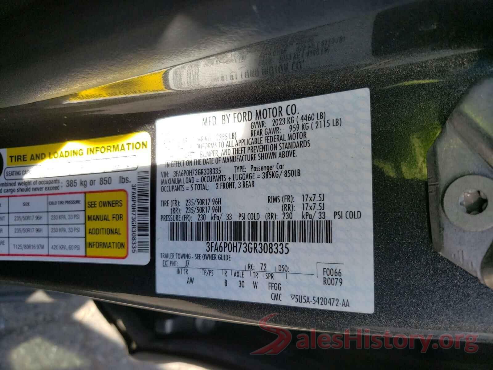 3FA6P0H73GR308335 2016 FORD FUSION