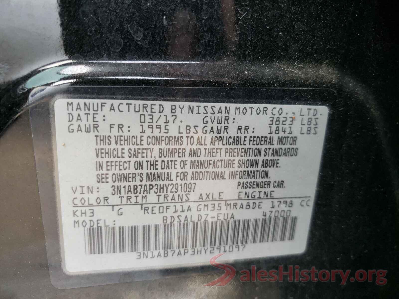 3N1AB7AP3HY291097 2017 NISSAN SENTRA