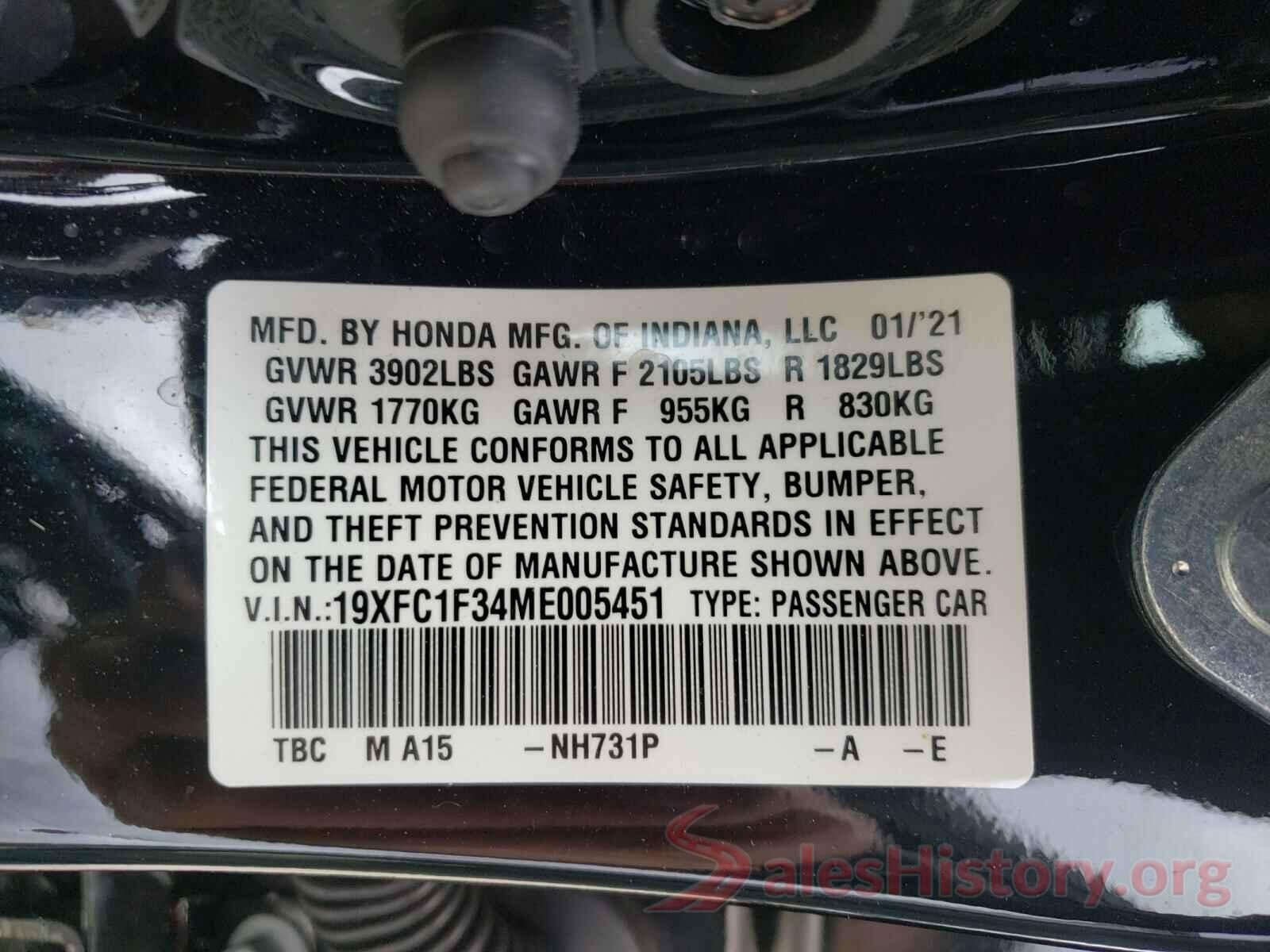 19XFC1F34ME005451 2021 HONDA CIVIC