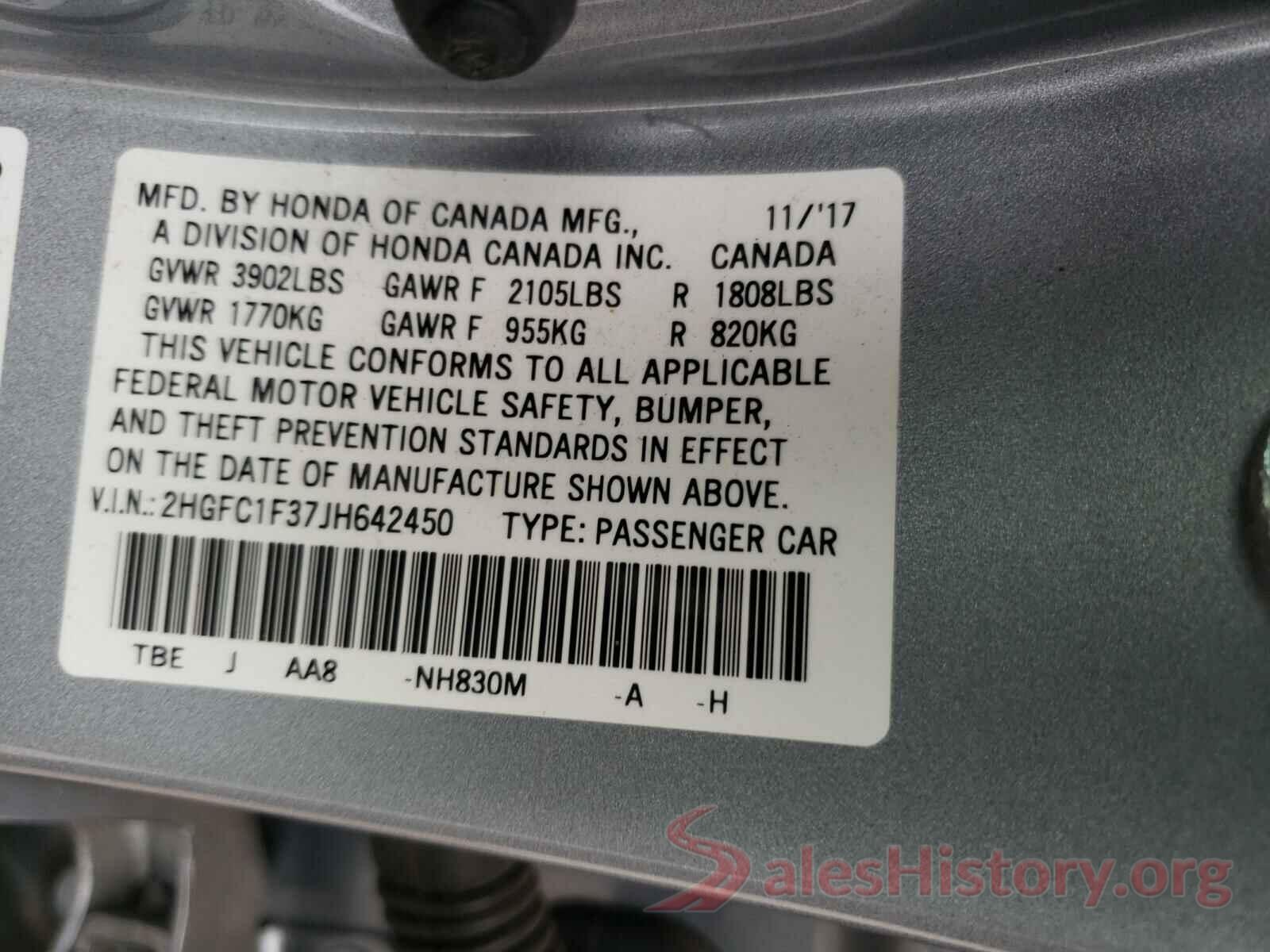 2HGFC1F37JH642450 2018 HONDA CIVIC