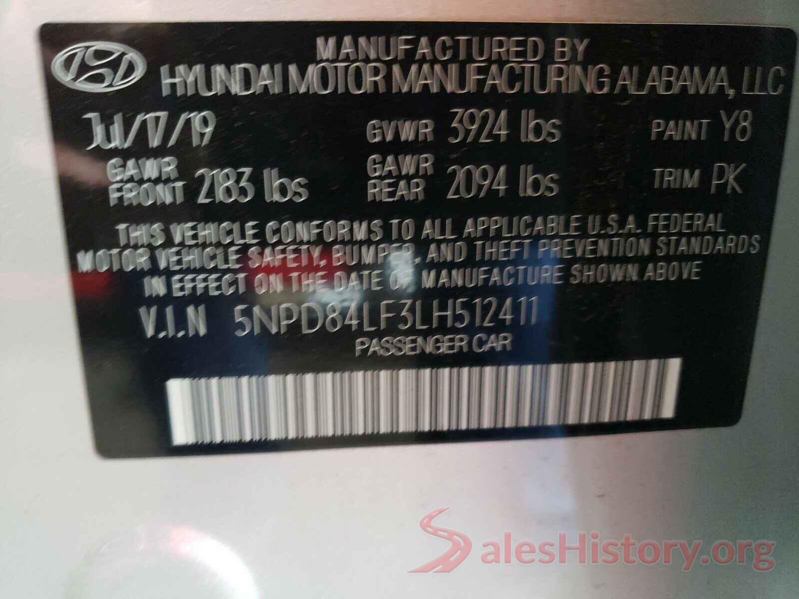 5NPD84LF3LH512411 2020 HYUNDAI ELANTRA