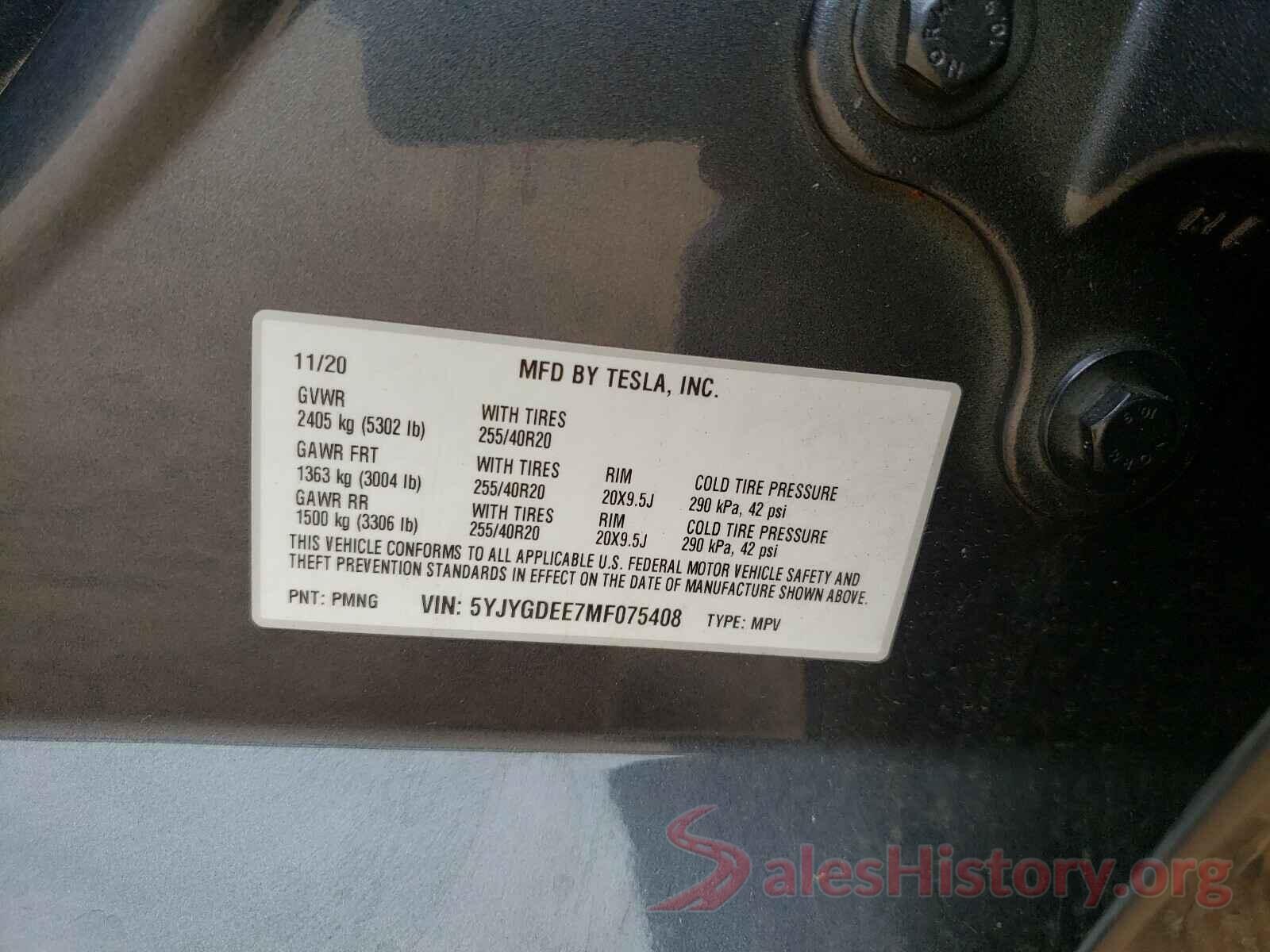 5YJYGDEE7MF075408 2021 TESLA MODEL Y