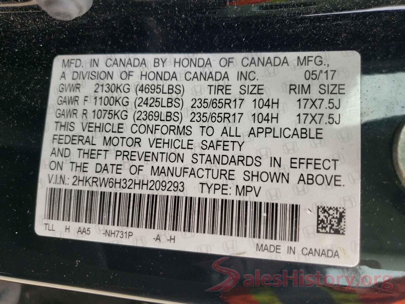 2HKRW6H32HH209293 2017 HONDA CRV