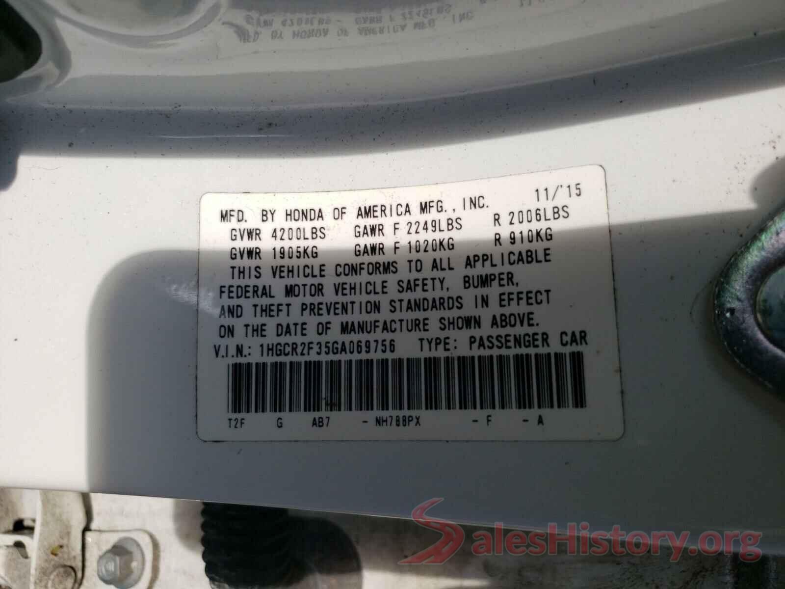 1HGCR2F35GA069756 2016 HONDA ACCORD