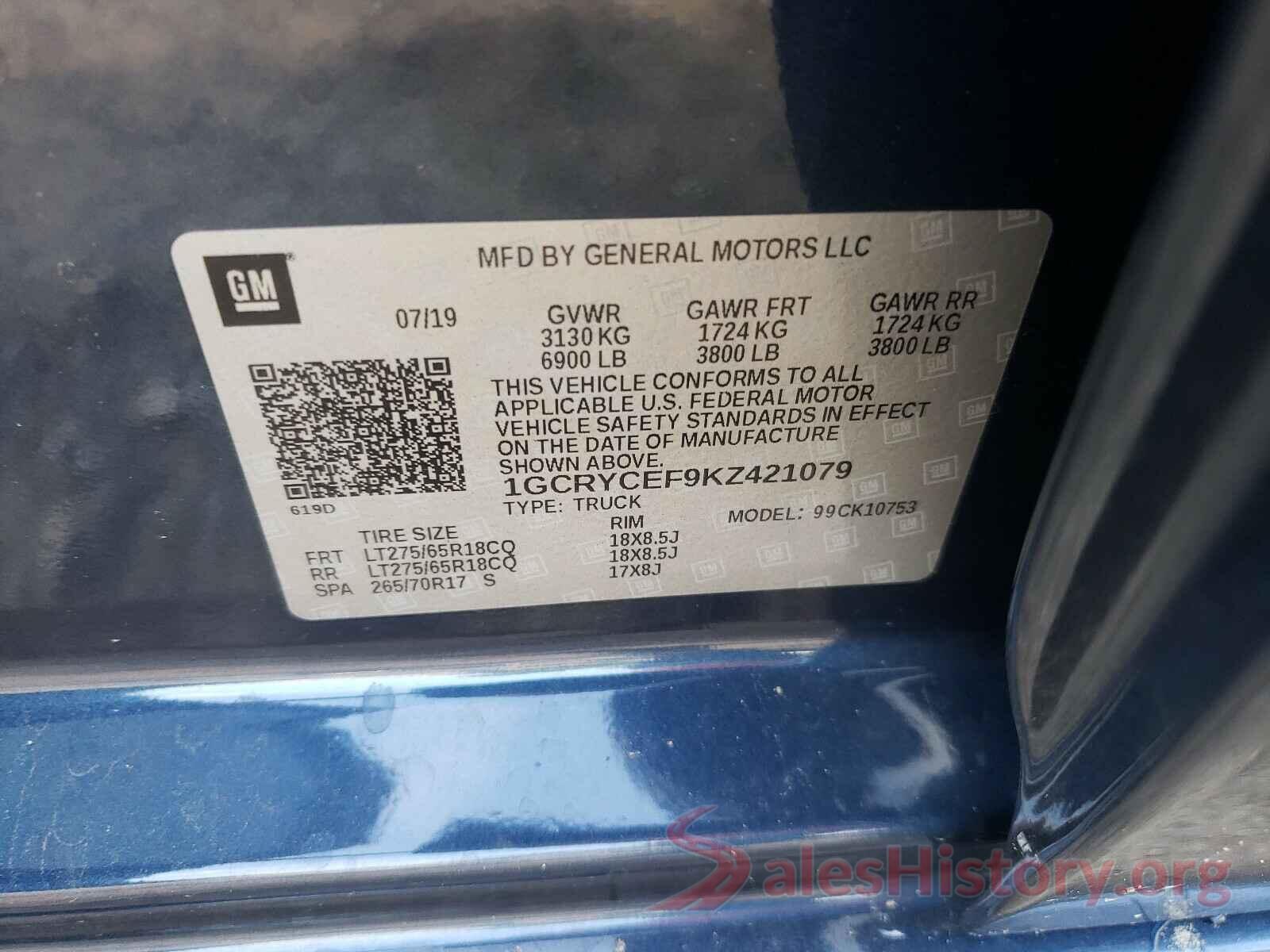 1GCRYCEF9KZ421079 2019 CHEVROLET SILVERADO