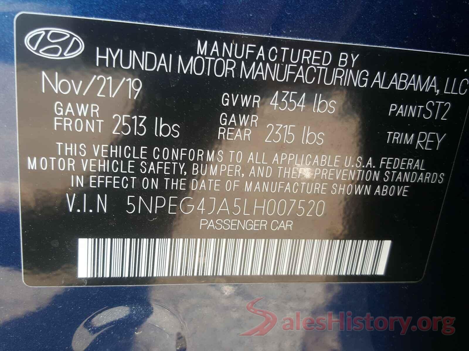 5NPEG4JA5LH007520 2020 HYUNDAI SONATA